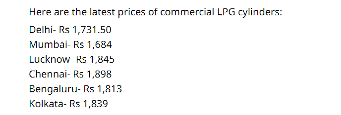 LPG Commercial cylinder prices slashed in 4 metro cities.